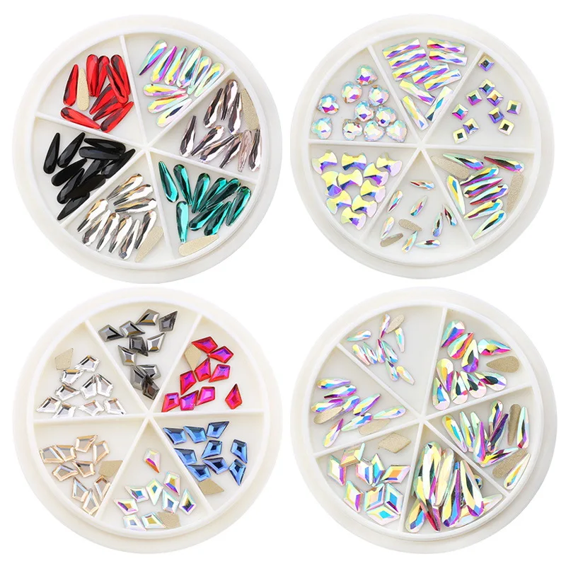 Flatback Glass Nails Rhinestones Nail Art Mix Shape Fancy Shaped In Box Colorful Glass Stones For 3D Nail Art Decora