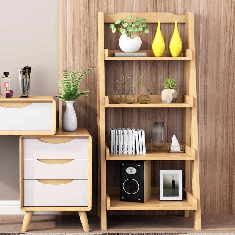Rak Buku Kayu Solid Rak Multi-lapis Trapesium Kamar Tidur Ruang Tamu Balkon Lantai Rak Rak Penyimpanan Rak