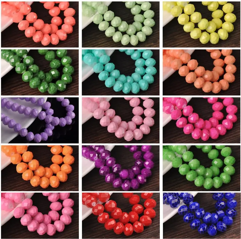 Solid Painted Opaque Glass 4x3mm 6x4mm 8x6mm 10x7mm Rondelle Faceted Loose Spacer Beads for Jewelry Making DIY