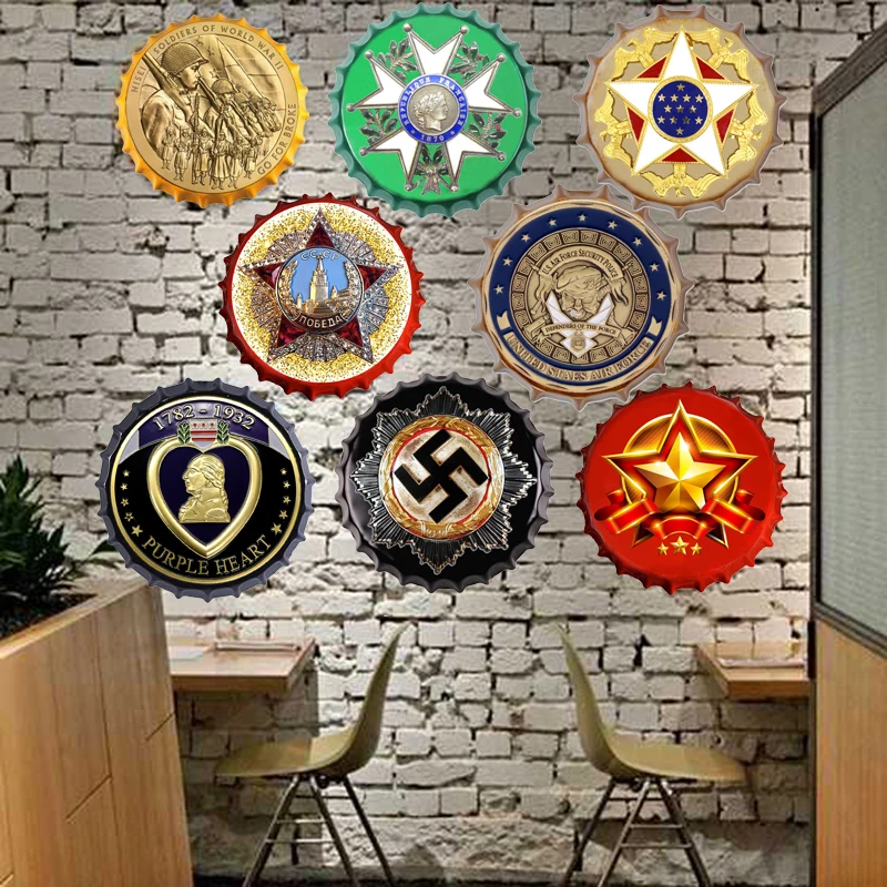 New Creative Medal Hanging Ornament Art Craft Metal Beer Bottle Cap Sign Medal of Honor Tin Sign Plaque Bar Pub Cafe Wall Decor