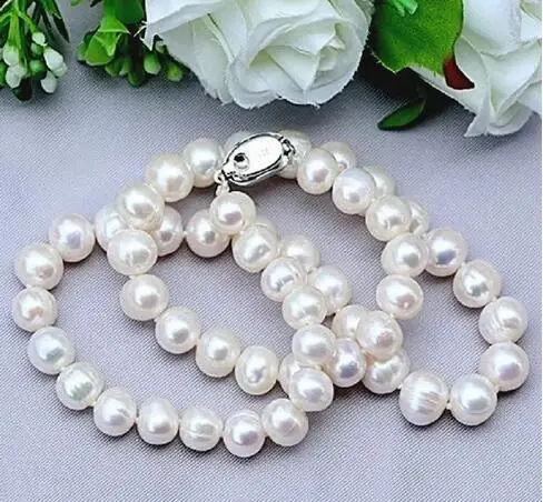 Natural Pearl Necklaces 9-10mm Freshwater Pearl Jewelry 925 Sterling Silver Necklace For Women