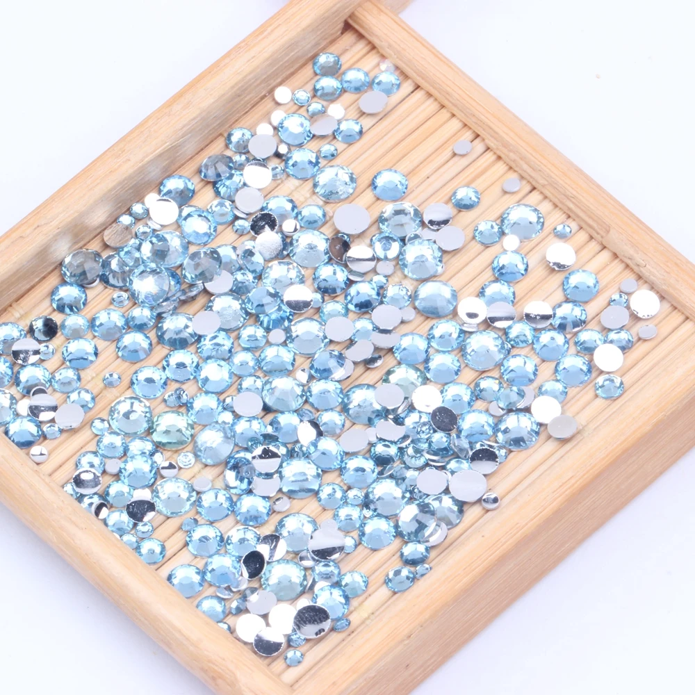 Light Blue Glue On Resin Rhinestones 2-6mm Round Flatback Non Hotfix Diamonds Applique For Wedding Clothing DIY Supplies