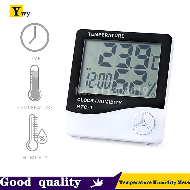 Indoor Room LCD Electronic Temperature Humidity Meter Digital Thermometer Hygrometer Weather Station Alarm Clock HTC-1/HTC2