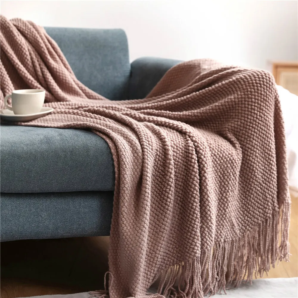 

Textile City Winter Hotel Decorate Sofa Cover Acrylic Knitted Tassels Thickened Soft Warm Throw Blanket for Fireplace