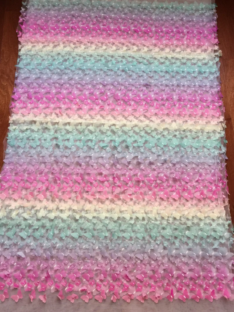 Regenbogenfarbener Schmetterlings-3D-Applikations-Spitzenstoff, Farbverlaufsblumen, Kinderkleidung, Heimwerken, mehrfarbiger Spitzenstoff, 25 Farben – Detail 15