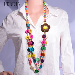 UDDEIN Multi Layer Handmade Wood Long Necklace For Women Big Flower Collar Colorful Beads Jewelry Bohemain Necklace & Pendant