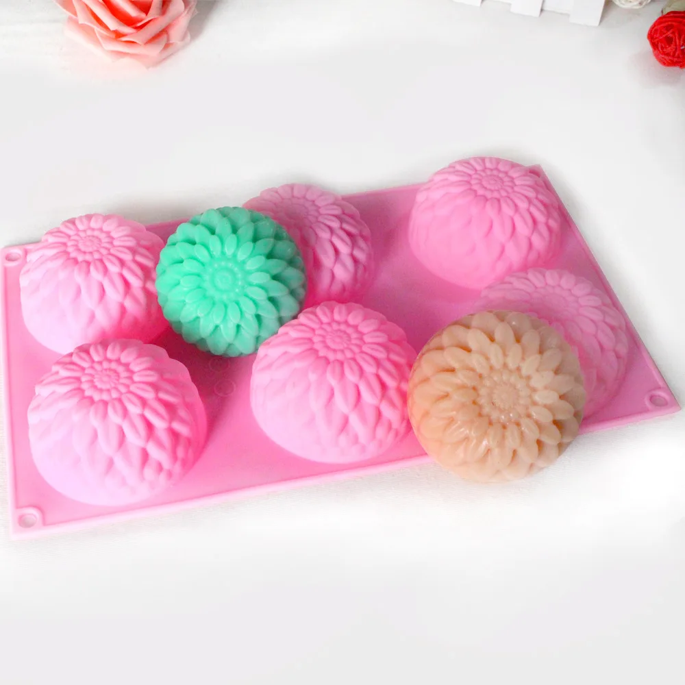 6 Cavity Silicone 3D Flower Soap Mold Chrysanthemum Cupcake Baking Molds Muffin Pan Handmade Soap Silicone Moulds