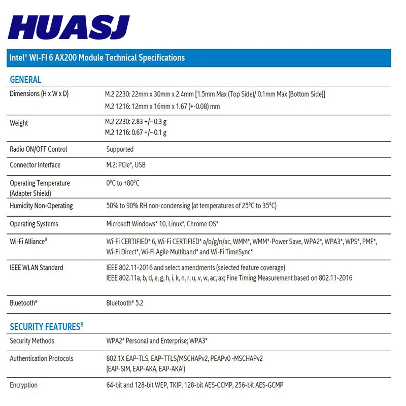 Huasj นักฆ่า1650X AX200 802.11ax WiFi6 3000M 2.4G 5G AX200NGW ไร้สาย WIFI การ์ดบลูทูธ5.2แล็ปท็อปสำหรับ Windows 10