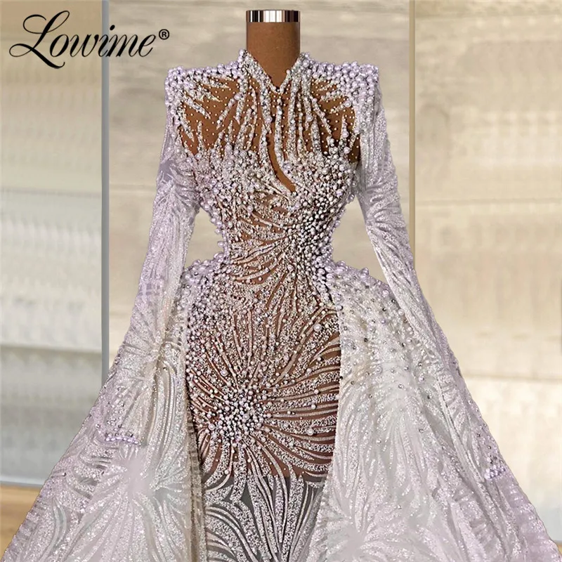 Dubai Plus Size Beaded Evening Dresses Muslim Formal Party Gowns 2021 New Customized Pearls Celebrity Dresses Vestidos Formales