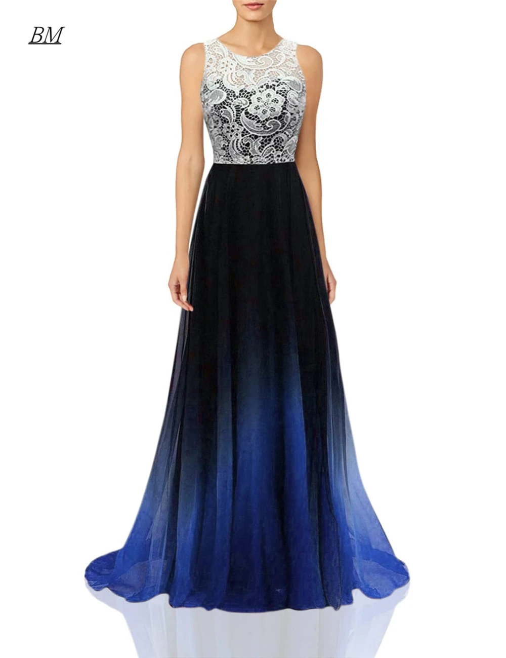 2020 rendas frisado ombre gradiente vestidos de baile colher longo chiffon formal noite dama de honra vestidos festa robes de soiree