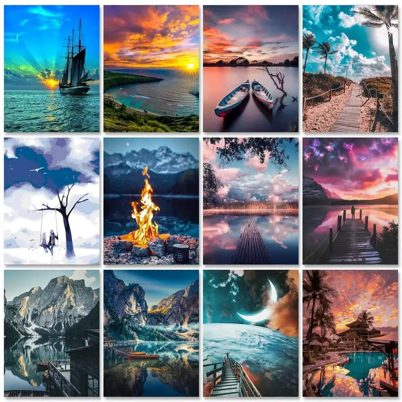 

SDOYUNO 40x50cm Oil Paint By Numbers Scenery DIY Set of Acrylic Paint For Painting By Numbers On Canvas Landscape Home Decor