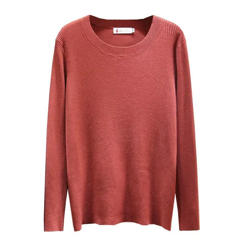 Suéteres de talla grande para mujer, Jersey delgado de moda Simple, sólido, de manga larga, de punto con cuello redondo, otoño e invierno, novedad de 2021