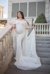 Clothes For Pregnant Women Maternity Cotton-Chiffon Off Shoulder Long Dress Gown For Pregnant Fancy Shooting Photo Session Props