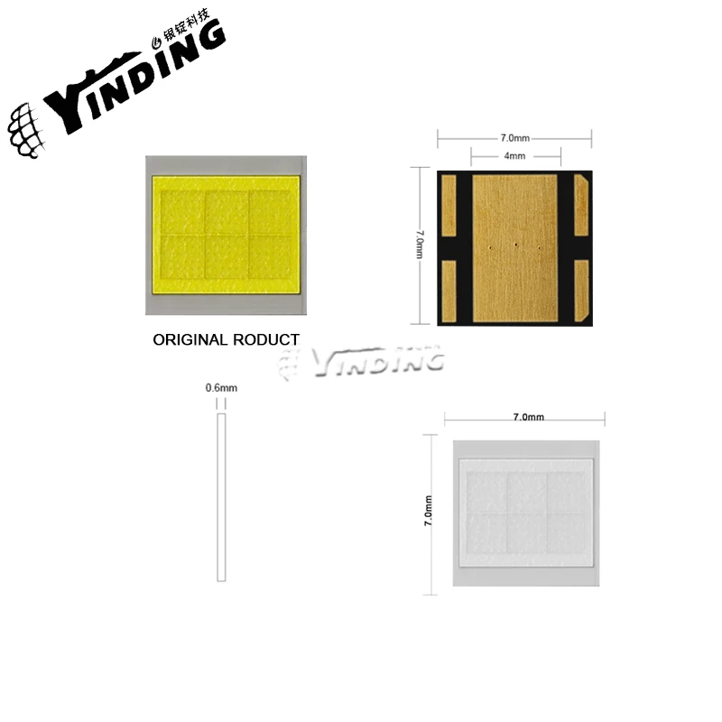 YINDING 7070 고출력 LED 발광 다이오드, 6000-6500K 백색광, 자동차 헤드라이트, 소스 프리 SMD 리플로우 납땜, 50W, 1 개