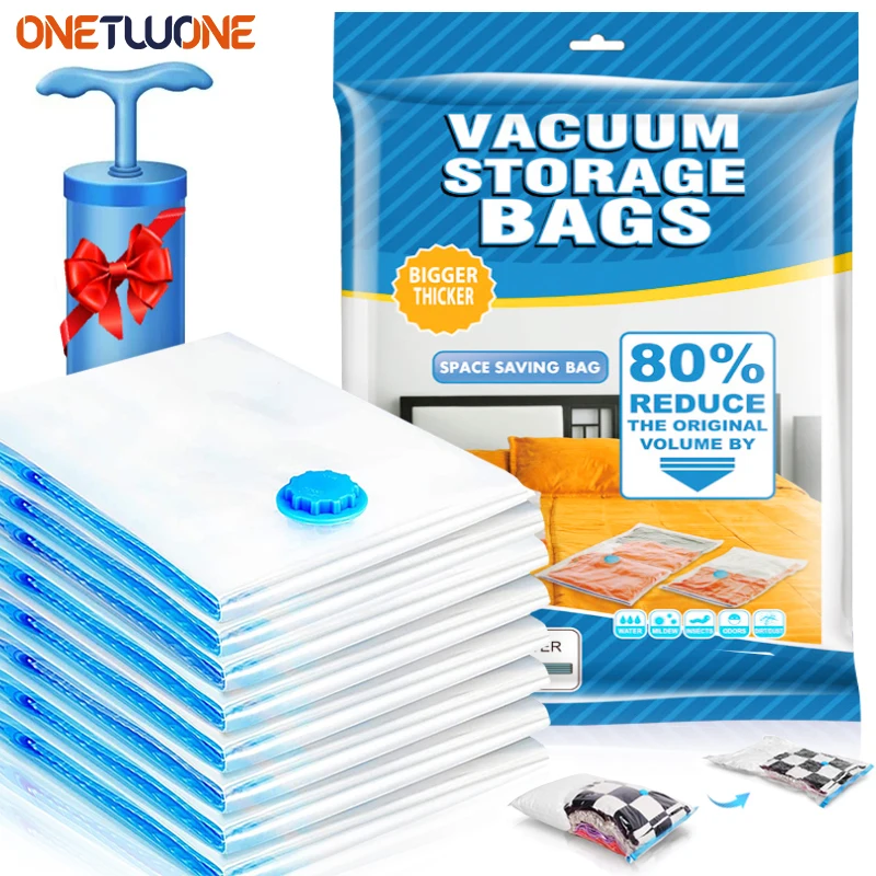 1/3/5pcs Vacuum Storage Bags,Travel Storage Compression Bags 80% More Storage for Blanket, Pillows, Clothes and Bedding