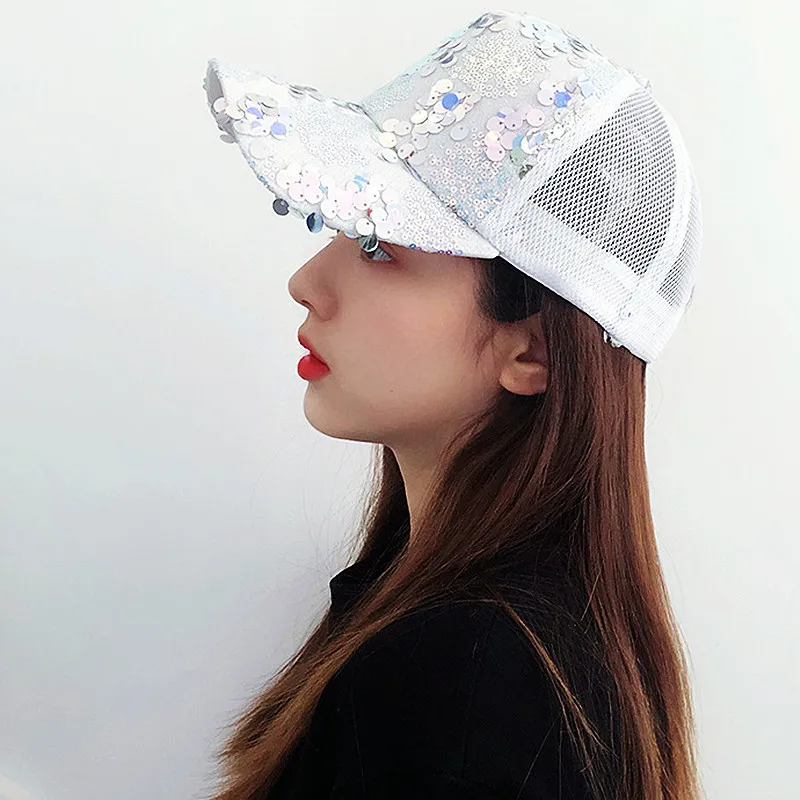 Summer Breathable Net Cap Sequins Reflective Outdoor Women Baseball Cap Korean Style Cotton Adjustable UV Protection Sun Hat