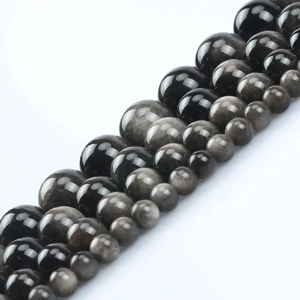 Natural Stone Black Flash Obsidian High Quality 6/8/10/12mm Beads Loose Spacer Beads For Jewelry Making DIY Bracelet Necklace