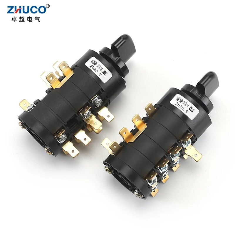 ZHUCO HZ5B-20/4.CCC 4.BBB 20A 660V 4 Phase Sliver Contact Rotary Cam Transfer Combination Switch For Electric Welding Machine