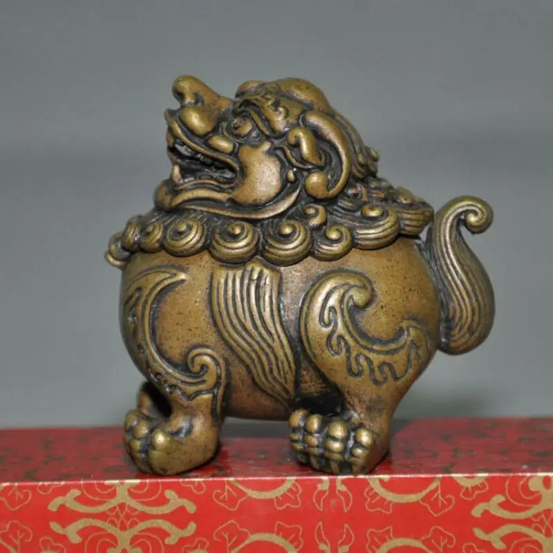 

Chinese Buddhist Temple Bronze Wealth Animal Lion Foo Dog Incense Burner Censer Statues for Decoration Collection Ornaments