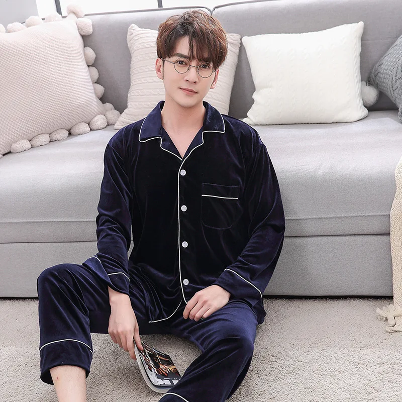 Couple Winter Warm Pajamas Women Men Velvet Long Sleeve Long Pants Home Sleepwear Ladies Velour Night Pyjamas Set