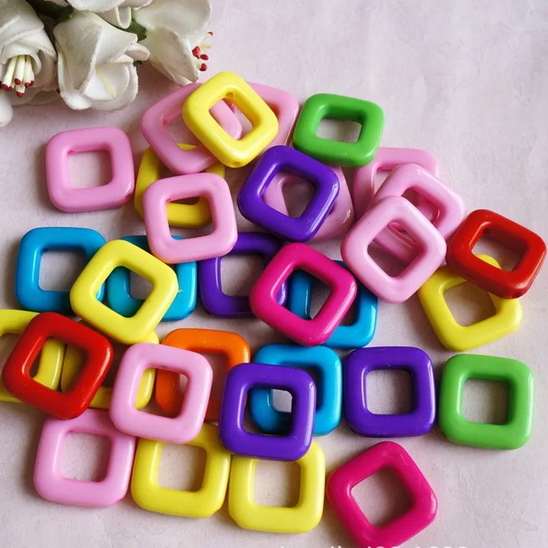 15Pcs/Lot 21x5mm Mixed Color Acrylic Oblique Hole Hollowed Square Beads For Jewelry Making DIY Bracelet Necklace Accessories