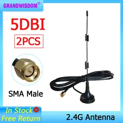 Grandwisdom 2pcs 2.4G antenna 5dbi sma male wlan wifi 2.4ghz antene pbx iot module router signal receiver antena high gain