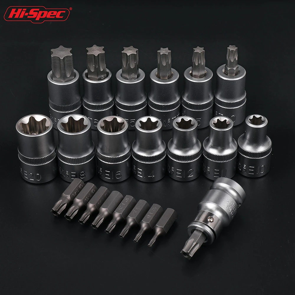 Hi-Spec 1/2 бит Набор розеток E Torx набор адаптеров для розеток гаечный ключ головка для ремонта автомобиля автомобильные инструменты