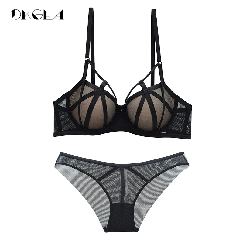 Brand Sexy Bra Sets Push-Up Brassiere B C D Cup Black Bandage Underwear Set For Women Fashion Thick Lingerie Deep V Temptation