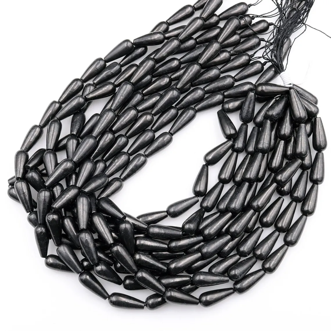 Imagem -03 - Rússia Shungite Grânulo 8x20 mm 10x30 mm Grânulos de Lágrima de Alta Qualidade Preto Brilhante Pedra Preciosa da Rússia 15.5 Strand 100 Natural