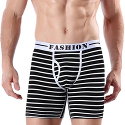 Mais tamanho dos homens listra perna longa boxers dos homens correndo de fitness boxer shorts algodão respirável confortável masculino cuecas cueca homme