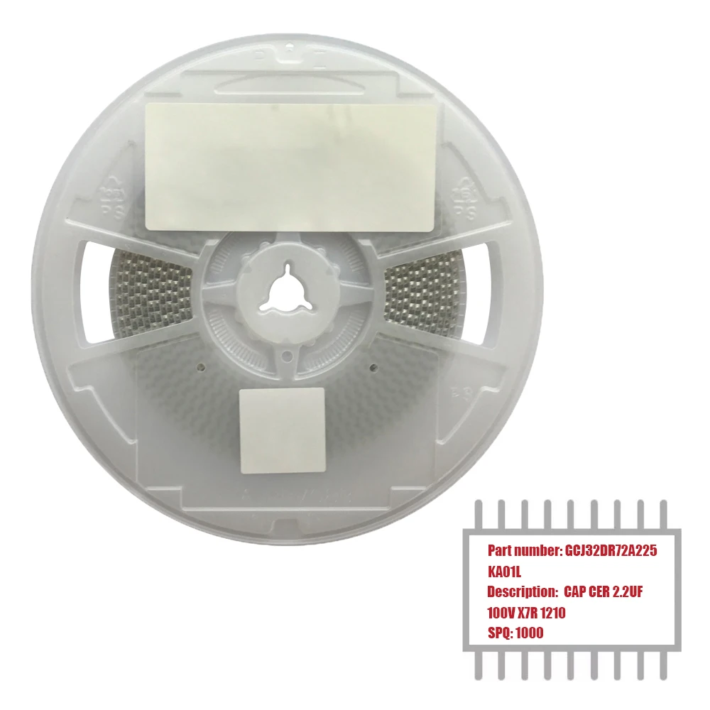 

MY GROUP 1000PCS Surface Mount GCJ32DR72A225KA01L MLCC CAP CER 2.2UF 100V X7R 1210 Ceramic Capacitors