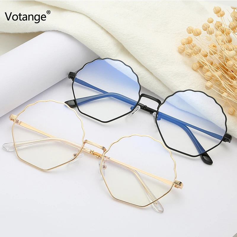 

Wave round blue light glasses metal vintage retro anti-blu-ray eyeglasses frame myopia spectacles computer goggles E036