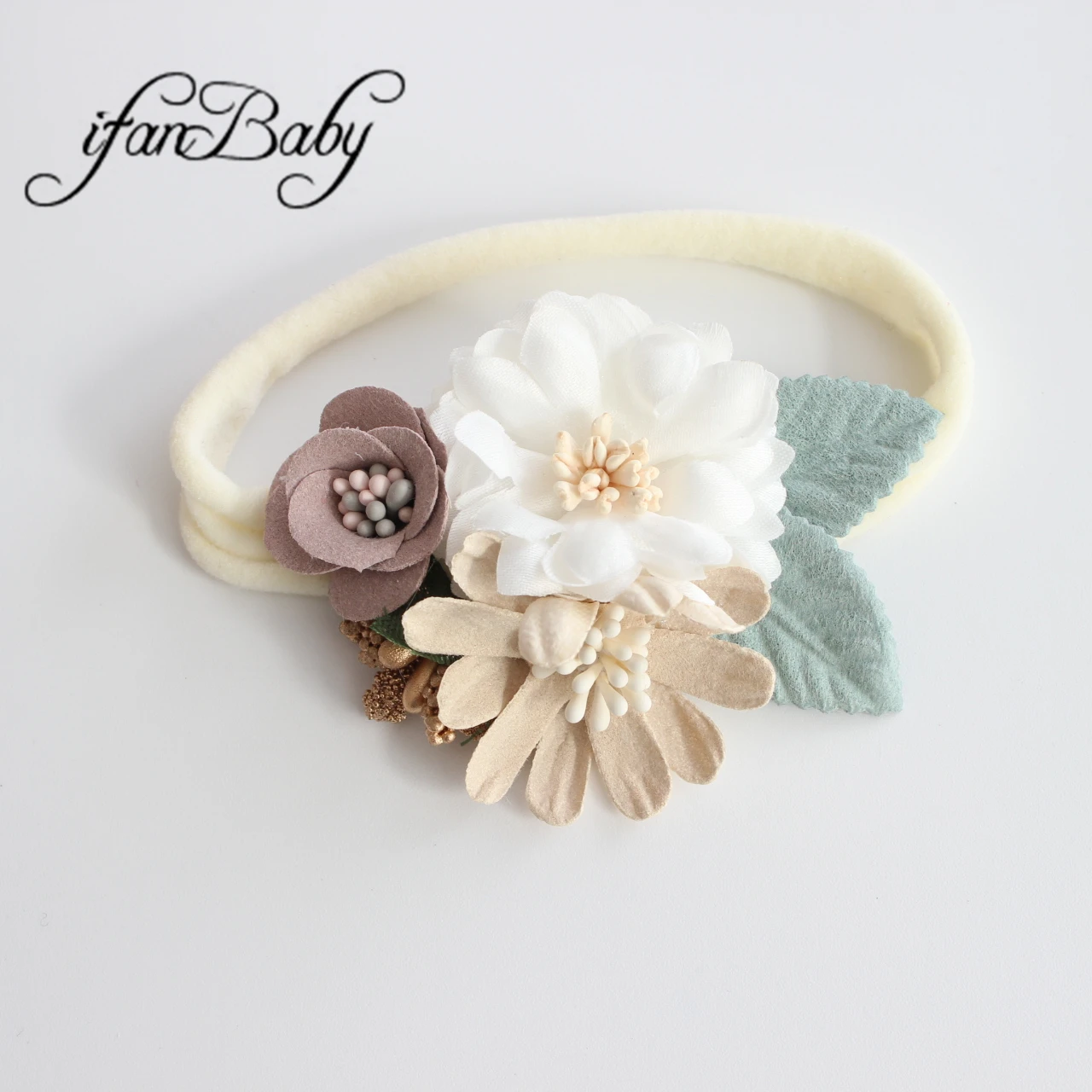 Fashion headband accessories Baby nylon flower headband Infant toddlers leather Florals headwear skinny elastic headband