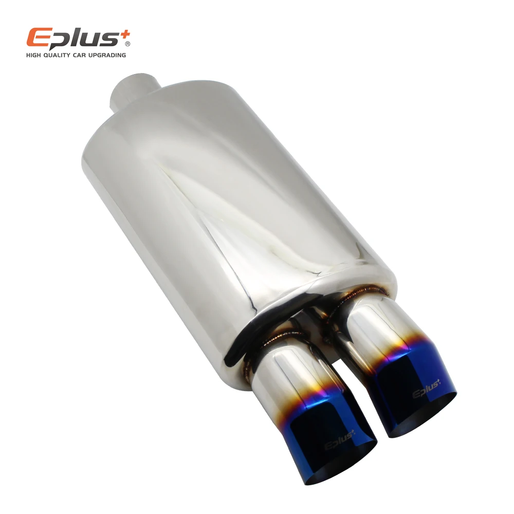 EPLUS Car Accessories Exhaust Systems Muffler Pipe M Drum Universal Stainless Burned Blue Silver Silencer Double Export 63MM76MM