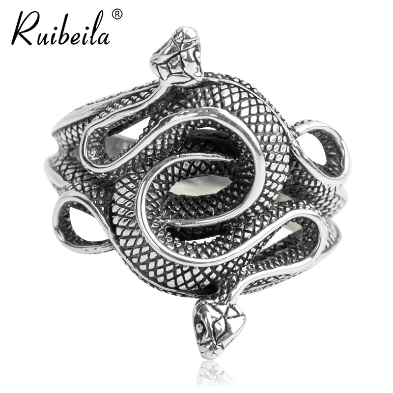 

ruibeila925 argent personnalité double serpent zodiaque anneau hommes et femmes rétro punk en argent sterling bijoux bague