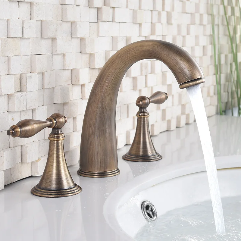 

High Quality Brass Bathroom sink faucet 3 holes 2 handles Basin mixer Tap Luxury Cold hot water Artistic design Bathroom Faucet