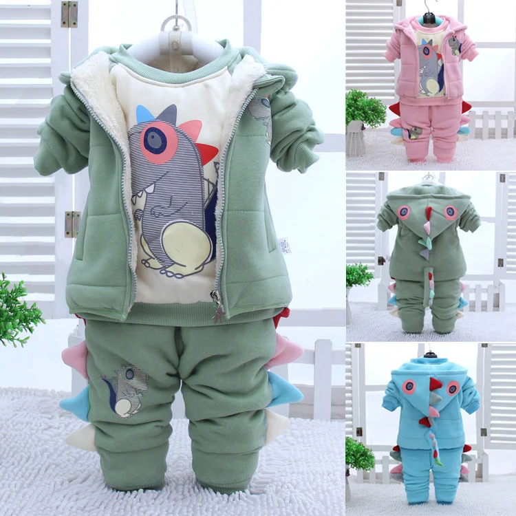 Special Offer Baby Infant Kids Cute Dinosaur Clothes 3 Pcs Set Newborn Winter Cotton Thickened Vest Coat Sweatshit Trousers P137