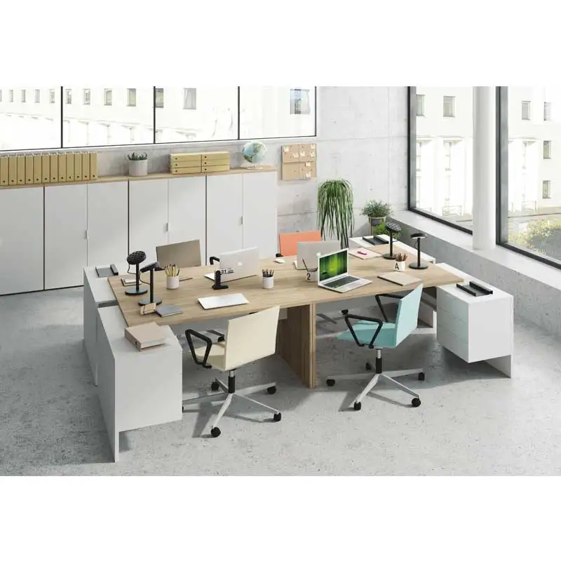 Office furniture set, office furniture set, 4 desk tables, 4 cabinets, white Artik, Canadian Oak, furniture