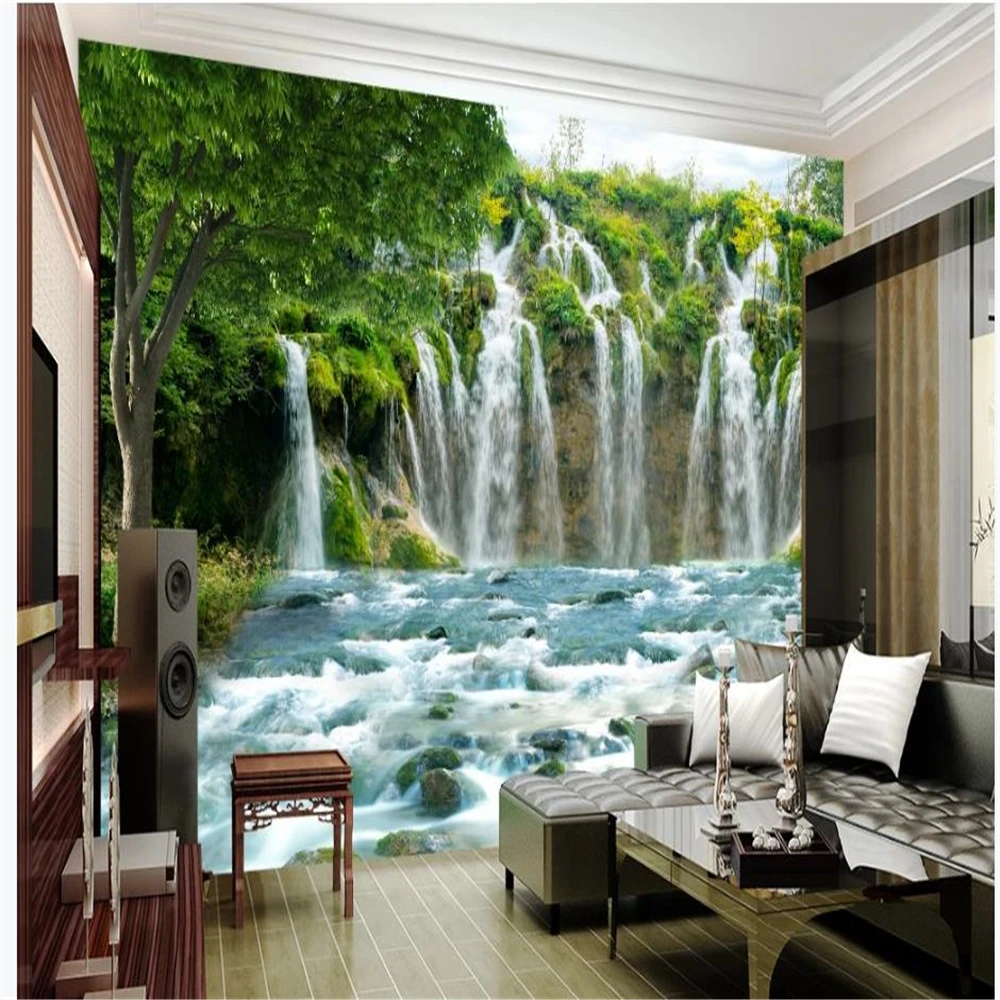 

Custom 3d murals wallpaper for living room Waterfall wallpapers 3D landscape background wall mural