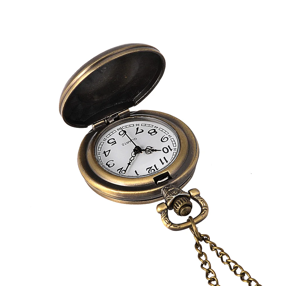 Retro Pocket Watch com colar, Flip Back Surface Pattern, clássico e simples, tamanho médio