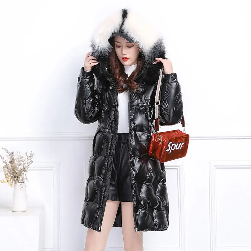 Winter Coat Glossy Hooded Women Jacket Gold Silver Thicken Parkas Female Windproof Rainproof Cotton Padded Long Snow Outwear