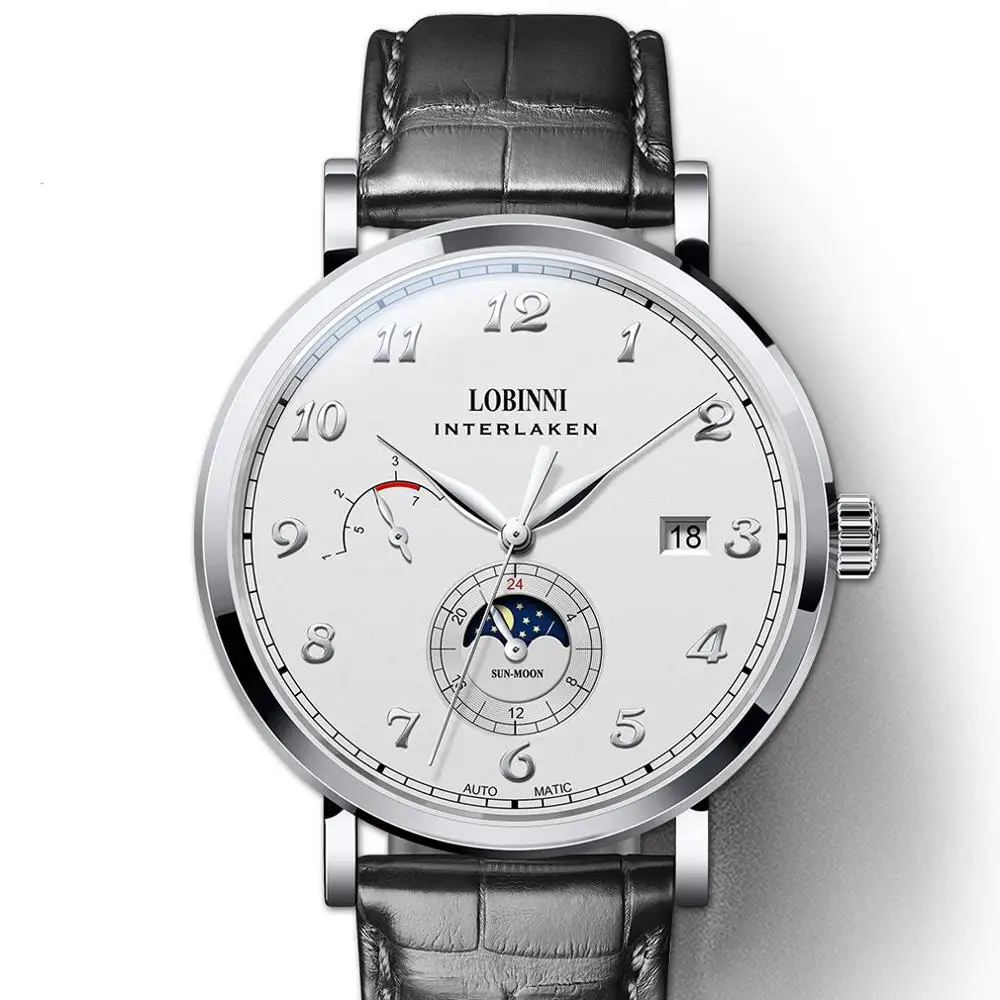 Herren-Automatikuhr, LOBINNI Top-Luxusmarke, mechanische Herrenuhren, 50 m wasserdicht, Schweizer Uhr, Edelstahl-Armbanduhr