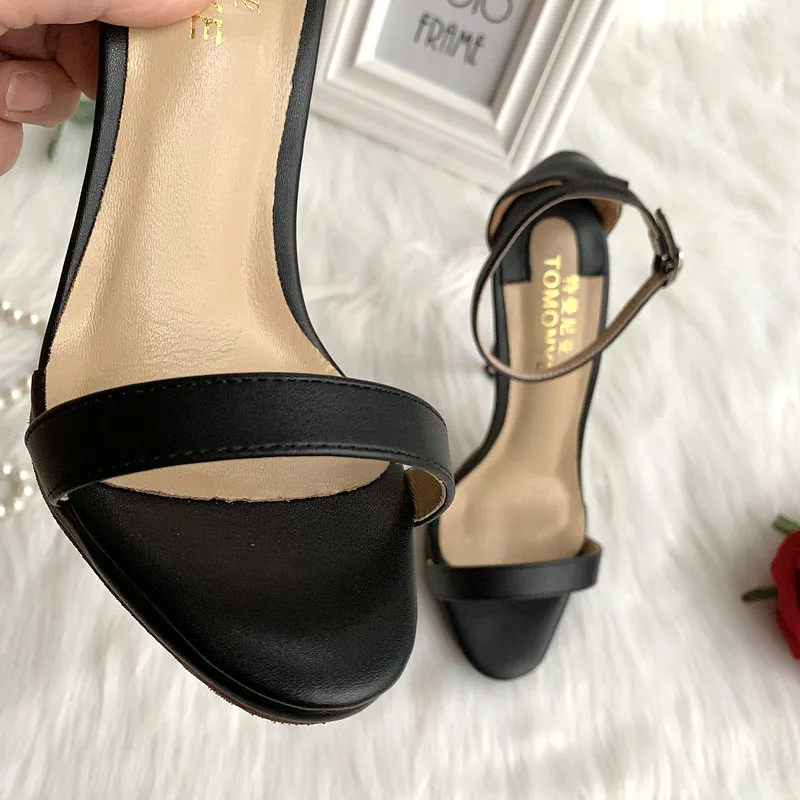 TOMONYE black matte one strap and ankle strap women lady 120mm high heel sandal with 1cm platform hot sale same style as stars