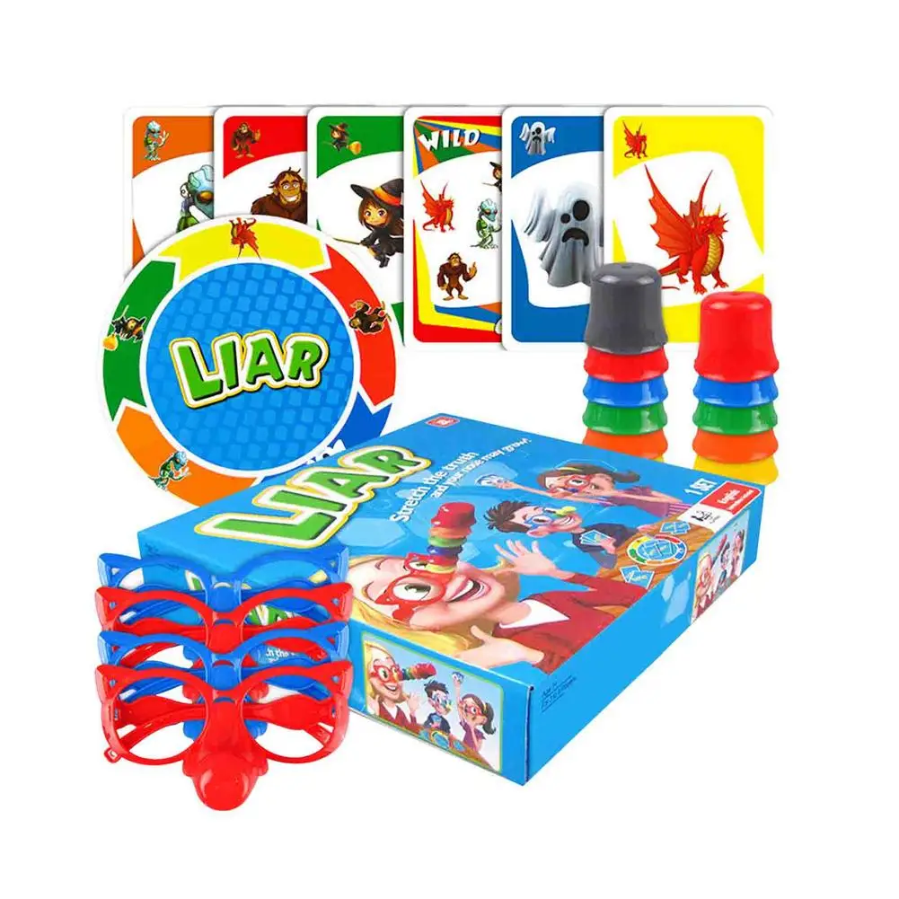 

Liar Bluffing Games Funny Fibber Board Game With Hilarious Glasses And Growing Nose Cup For Family Friends Party 3-4 Playe