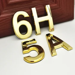 7CM Modern Gold Color Plaque House Door Number English Letters Hotel Door Address Digits Sticker Plastic Plate Sign ABS Plastic