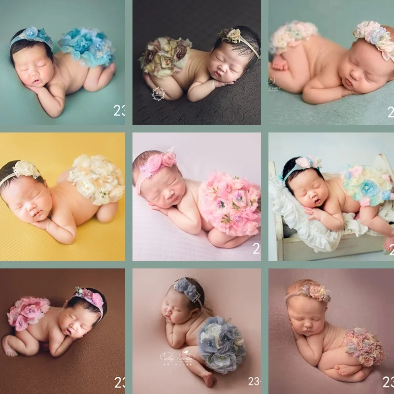 Newborn Photography Props Clothing Photo Portrait Full Moon Baby Confinement Photo New Hair Band Round Flower Cushion Clothing