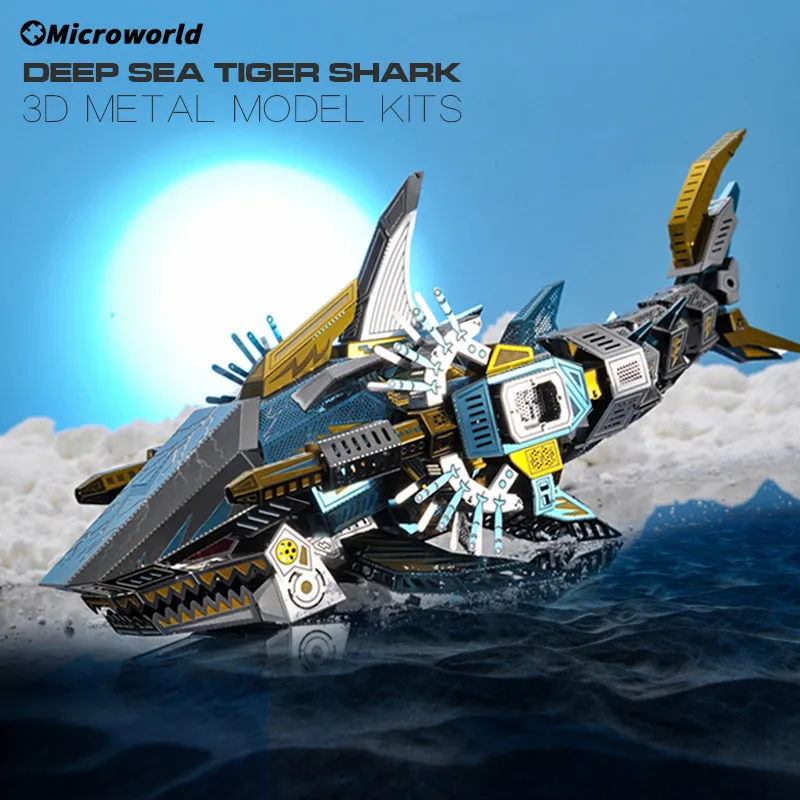 Microworld-rompecabezas de Metal 3D, modelos de tiburones y tigre marino, rompecabezas DIY, juguetes, cumpleaños, Navidad, regalo para invitados, juegos de fiesta para niños y adultos