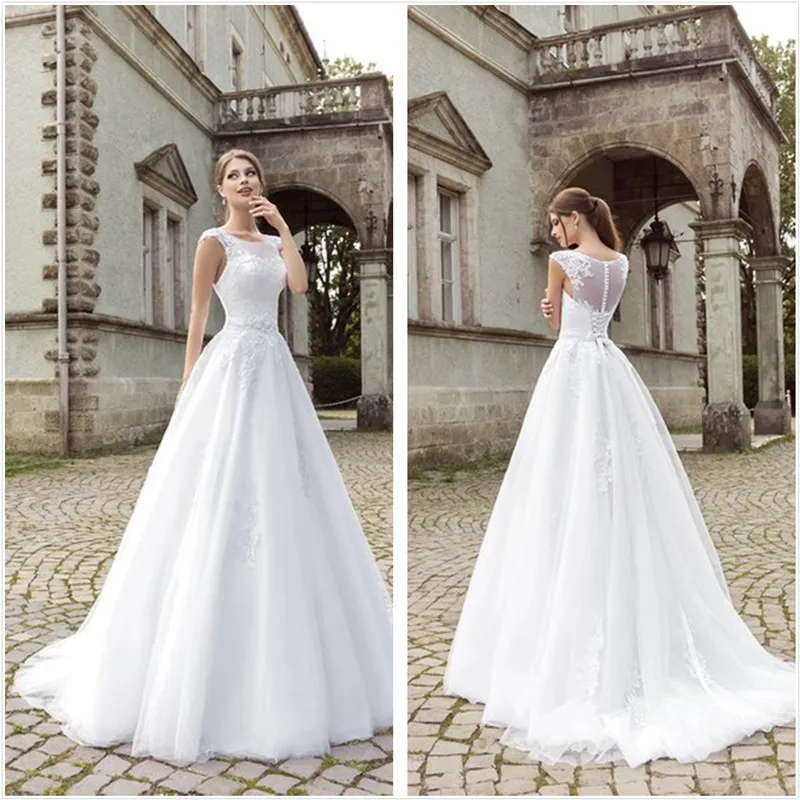 Nova chegada 2016 vestidos de baile romântico vestidos de casamento rendas chepel trem vestidos de noiva feitos sob encomenda