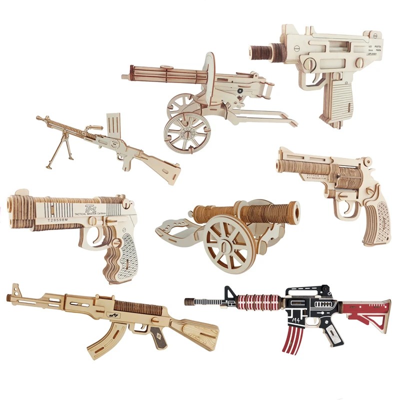 DIY 3D Scatter With Rubber Band Bullet Wooden Gun Puzzle Assembly Model Game Popular Educational Toys Gift For Children Adult