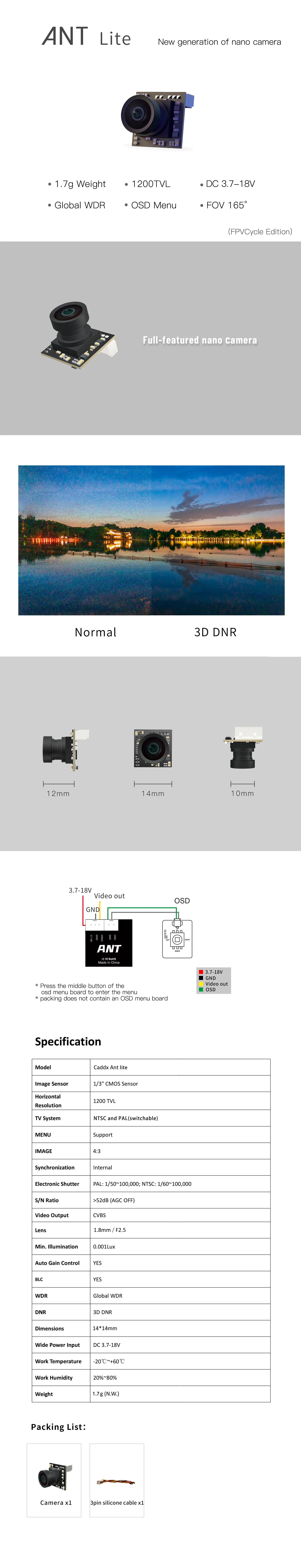 CADDX ANT / ANT LIE Ultraleichte FPV-Nanokamera 16:9 4:3 NTSC/PAL 1200TVL 1,8 mm für RC FPV Micro Whoop Kamera HAPPYMODEL BETAFPV – Detail 6
